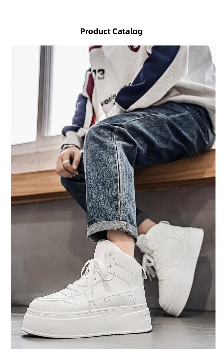 New 2025 Men's Thick Bottom Sneakers Spring Autumn Style Breathable Anti-Slip Heightening Casual Sports Platform Shoes