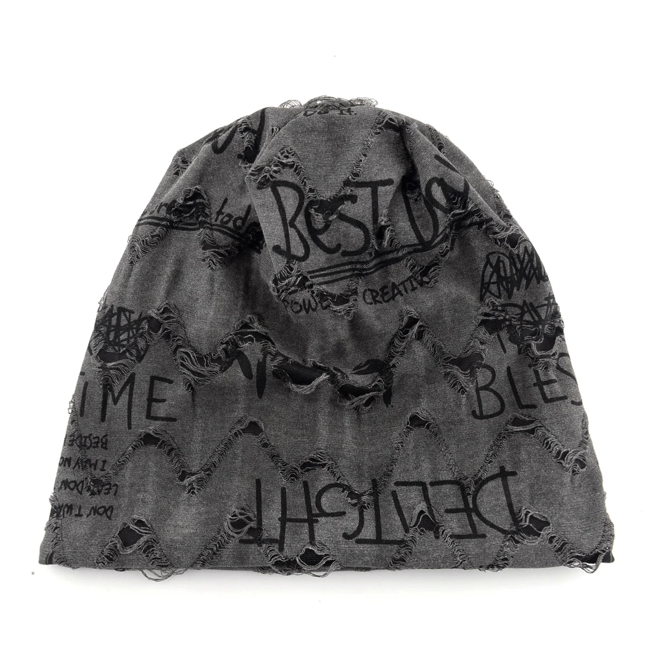 Letter Print Beanie Hats For Women Men Vintage Distressed Cracked Design Wasteland Style Spring Summer Warm Fleece-lined Winter
