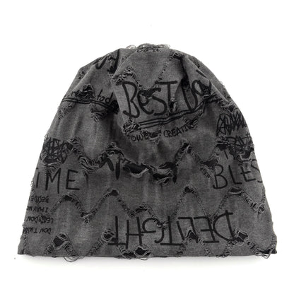 Letter Print Beanie Hats For Women Men Vintage Distressed Cracked Design Wasteland Style Spring Summer Warm Fleece-lined Winter