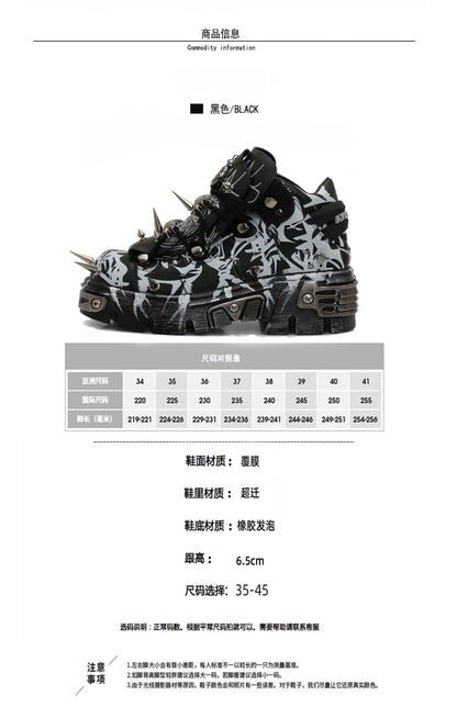 2026 New Original Design Graffiti Platform Men's and Women's Dark Rivets Rock Punk Heightening Muffin Casual Dad Shoes