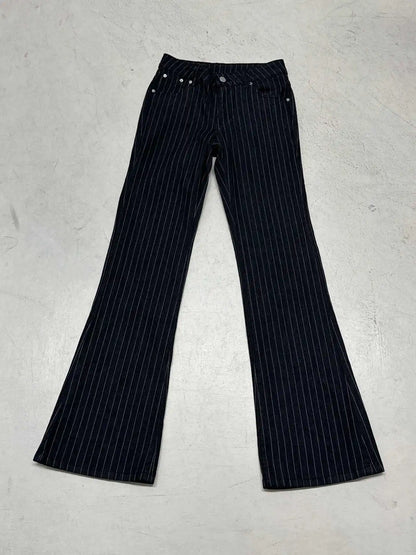 2000s Clothes Y2k Low Rise Boot Cut Jeans Woman Casual Black Striped Denim Trousers Streetwear Flare Pants P77-DD25