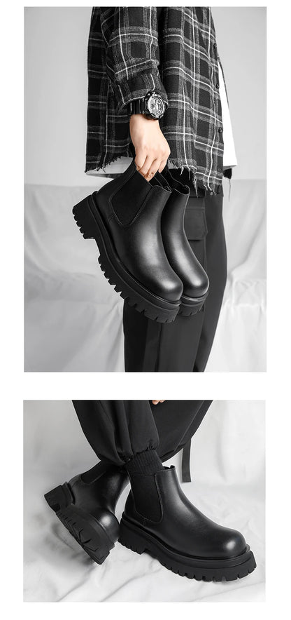 Men's Versatile Casual British Style Heightening Chelsea Boots, Paired with Trendy and Simple Ankle Boots for Outerwear.
