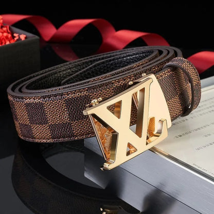 Men's Sleek Automatic Buckle Belt - Genuine FauxwithTextured Square Pattern, Black, Simple & Stylish DesignforCasual Attire