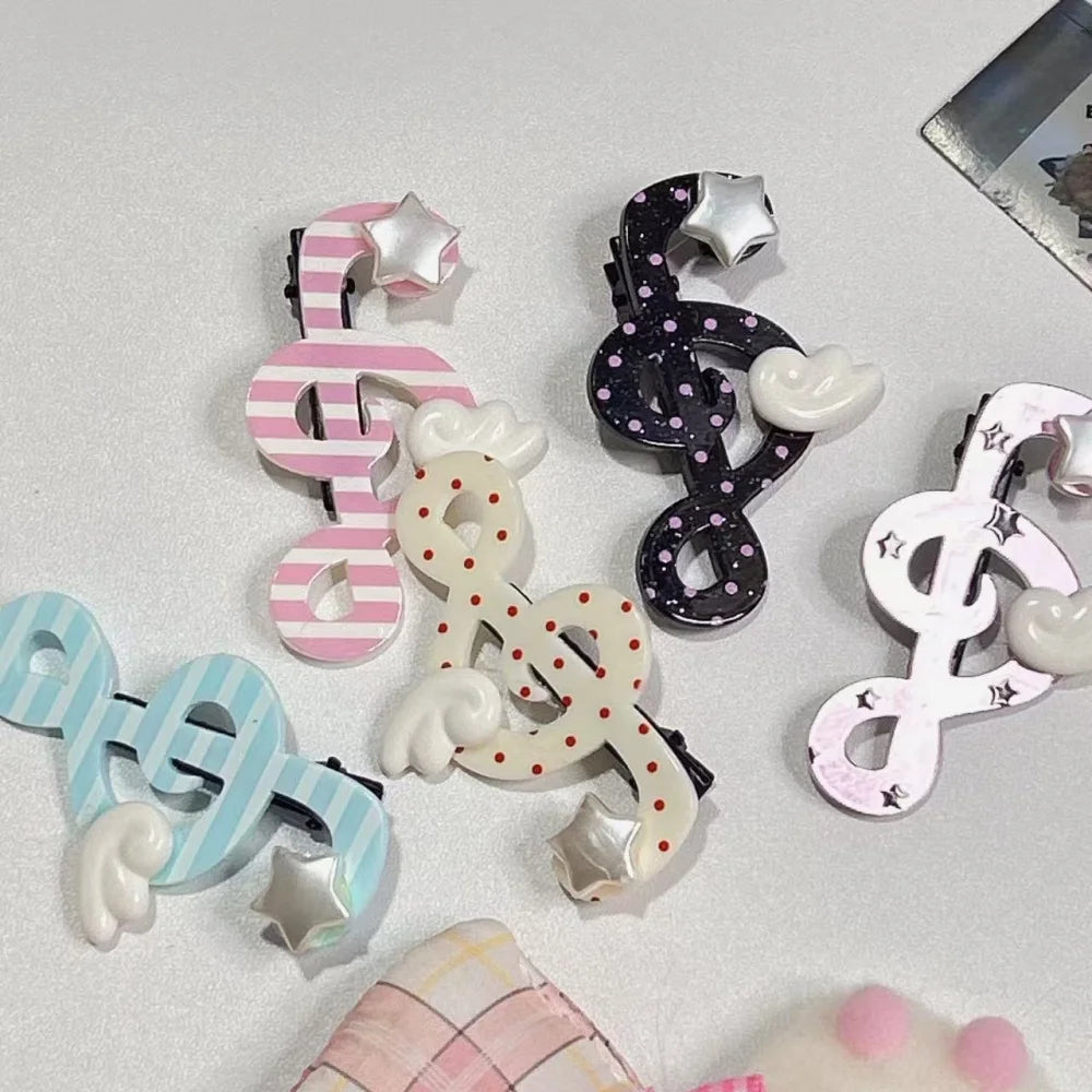 Kawaii trendy hair clips Musical Symbol Resin wings hair jewelry accessories y2k Unique Striped Star girls headband