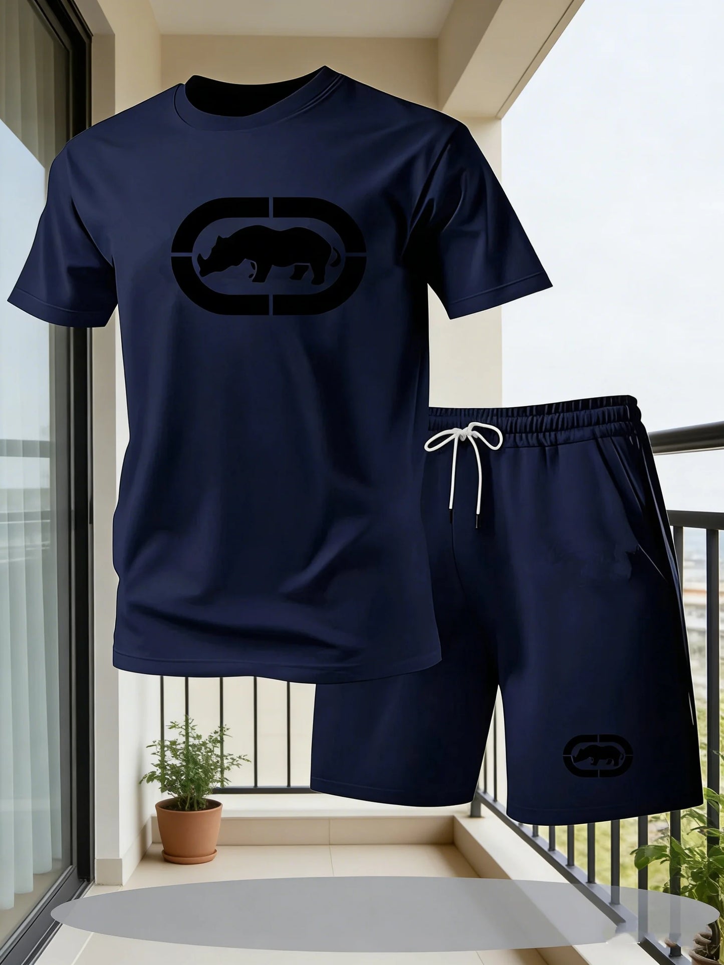 Men's summer breathable sportswear round neck short sleeved five quarter shorts lightweight and comfortable sports style set