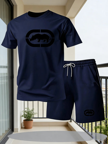 Men's summer breathable sportswear round neck short sleeved five quarter shorts lightweight and comfortable sports style set