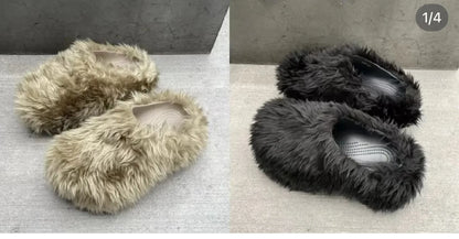 New Fur Slippers Imitation Fur Mueller Shoes Famous Height thick Soled Slippers