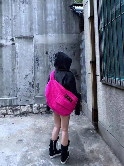 Women Fluffy Backpack Large Capcity Female Purple Y2k Sling Bag Men Casual Design Big Waist Bags 2024 Fashion Travel Backpacks