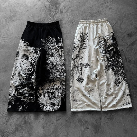 Y2K Retro Casual Pants Gothic Skull Direct Spray Printing Floor Pants Oversized Unisex Streetwear Fashion Men's Clothing Joggers