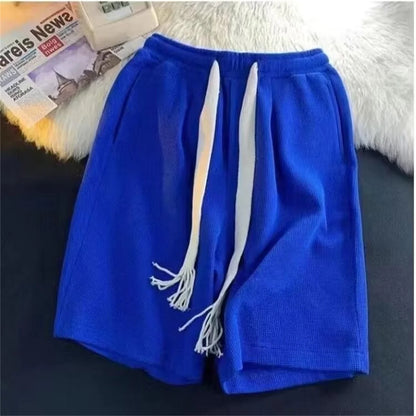 Solid Breathable Shorts Summer Men's Fashion Trendy Brand Lightweight Drawstring Basketball Sports Fitness Large Middle Pants