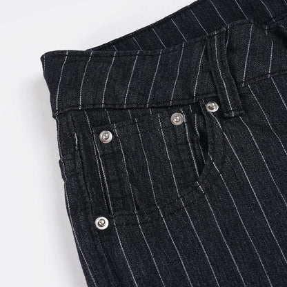 2000s Clothes Y2k Low Rise Boot Cut Jeans Woman Casual Black Striped Denim Trousers Streetwear Flare Pants P77-DD25