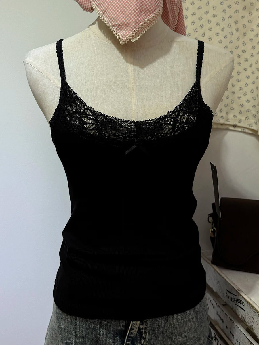 Lace Trim Strapless Tops Women Cotton Soft Slim  White Sexy Sleeveless Camisole Sweet Cute Chic Tank Tops Y2K