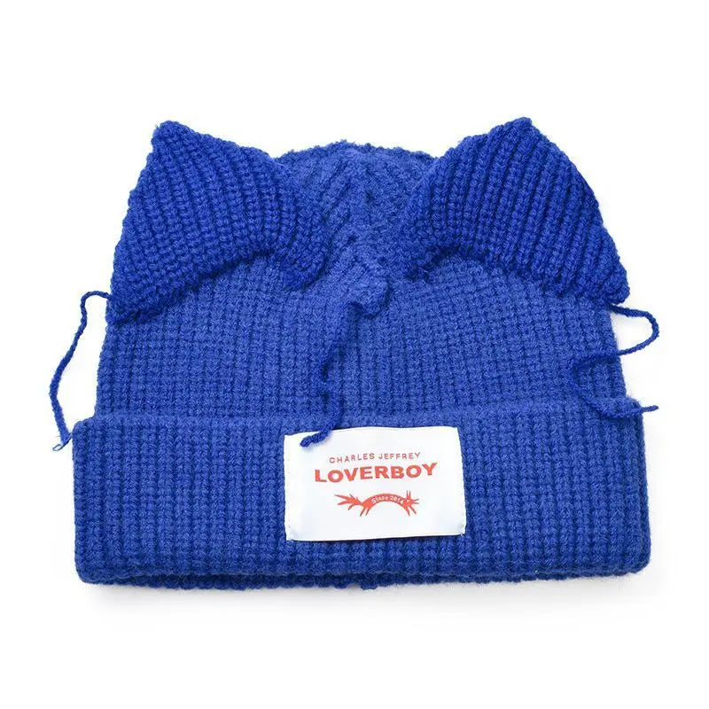 Winter Skullies Hat Unisex Cat Ear Hat Warm Crochet Knitted Hat Costume Beanie Hat Women Christmas Gift Hip-hop Cap Cold Hat