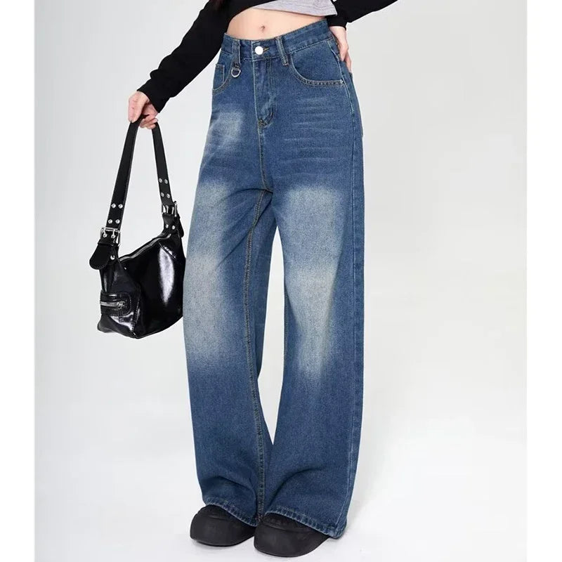 Summer Men Baggy Jeans Unisex Vintage American Style Straight Wide Leg Denim Pants Fashion Brand Hot Sale Casual Trousers