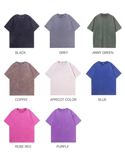 American Style Retro Heavyweight Solid Color Short Sleeved T-shirt Men Women Summer Street Trendy Washed Old Oversized Clothes