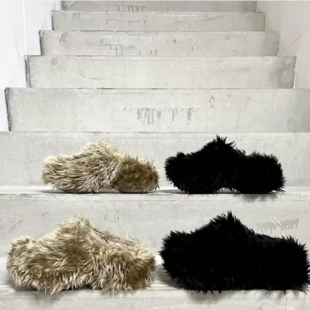 New Fur Slippers Imitation Fur Mueller Shoes Famous Height thick Soled Slippers