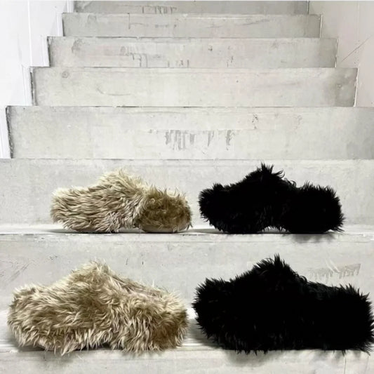 New Fur Slippers Imitation Fur Mueller Shoes Famous Height thick Soled Slippers