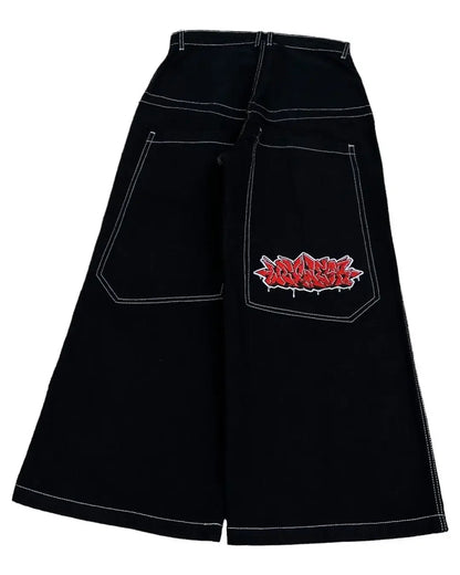 Harajuku Money Print Streetwear Jeans High Waist Wide Trouser Black Pants Streetwear Men Hip Hop Women Embroider Y2k Baggy Jeans
