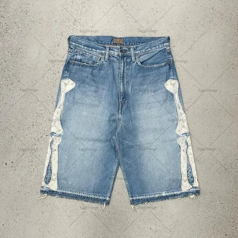 Embroidered Shorts Y2K Streetwear Man Woman Clothing Harajuku Hip Hop Baggy Denim Gym Shorts Gothic Summer Basketball Shorts