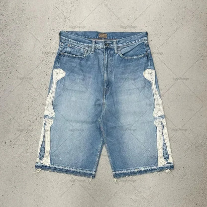 Embroidered Shorts Y2K Streetwear Man Woman Clothing Harajuku Hip Hop Baggy Denim Gym Shorts Gothic Summer Basketball Shorts