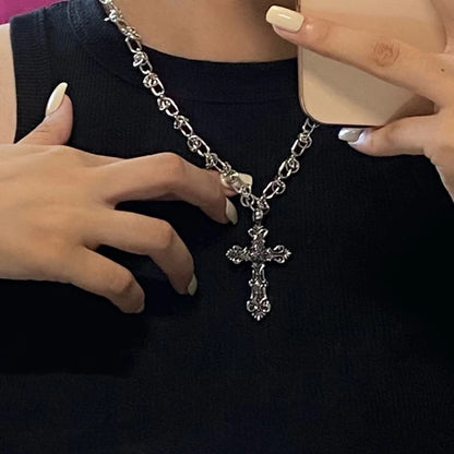 Vintage Cross Pendants Necklace for Women Kpop Punk Chain Necklaces Long Korean Fashion Retro Jewelry on The Neck Gift