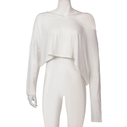 Streetwear Off-shoulder Crop Top Vintage 2000s White Long Sleeve Loose T Shirts Women Casual Autumn y2k T-shirt Harajuku