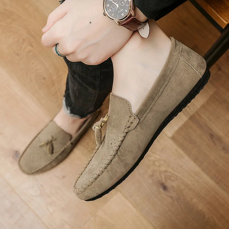 Fashion suede tassel men's casual leather shoes sneakers for lazy people  comfortable driving shoes