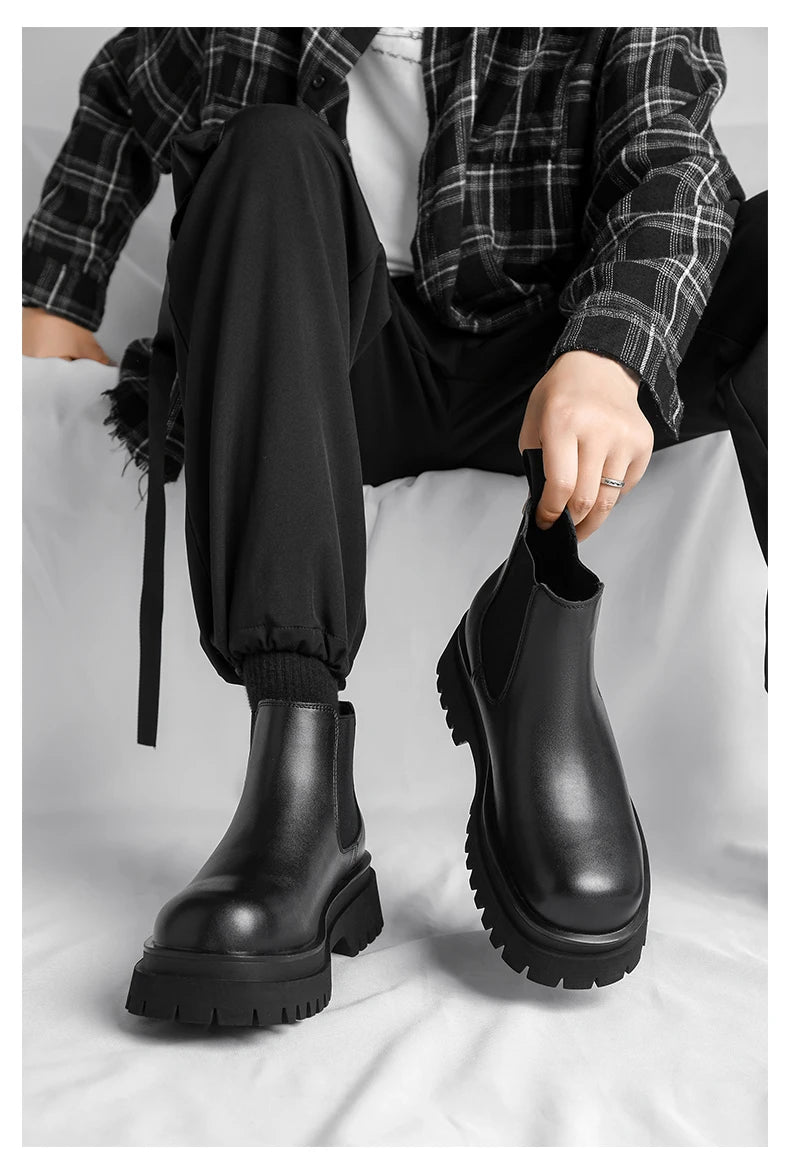 Men's Versatile Casual British Style Heightening Chelsea Boots, Paired with Trendy and Simple Ankle Boots for Outerwear.