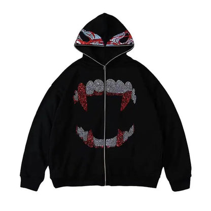 Y2K Rhinestones Zip Up Hoodies Men Gothic Long Sleeve Jackets Hoodies Fashion Streetwear Women Oversize Sweatshirt Men Clothing