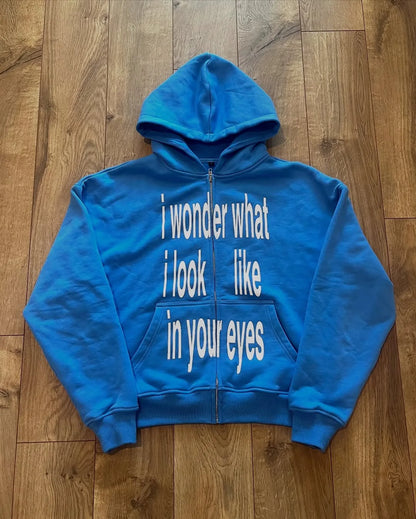 Personalized letter printed zipper sweatshirt long sleeved pullover hoodie retro jacket street trend