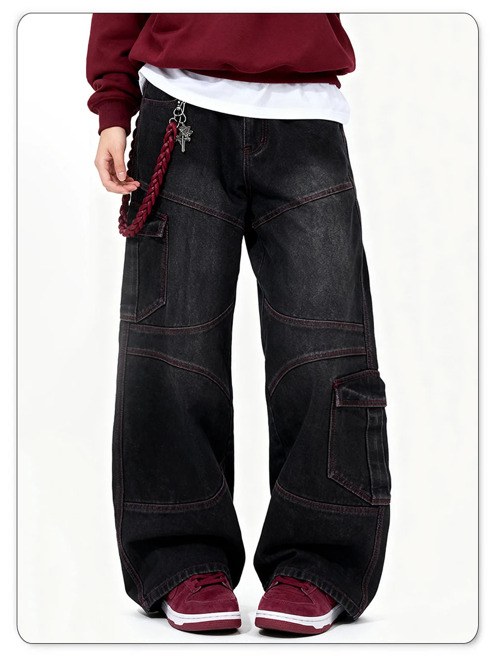 Men's American Street Retro Deconstruction Loose Wide Leg Jeans Unisex Baggy Men's Clothes Multi Pocket Skateboard Pants Jeans