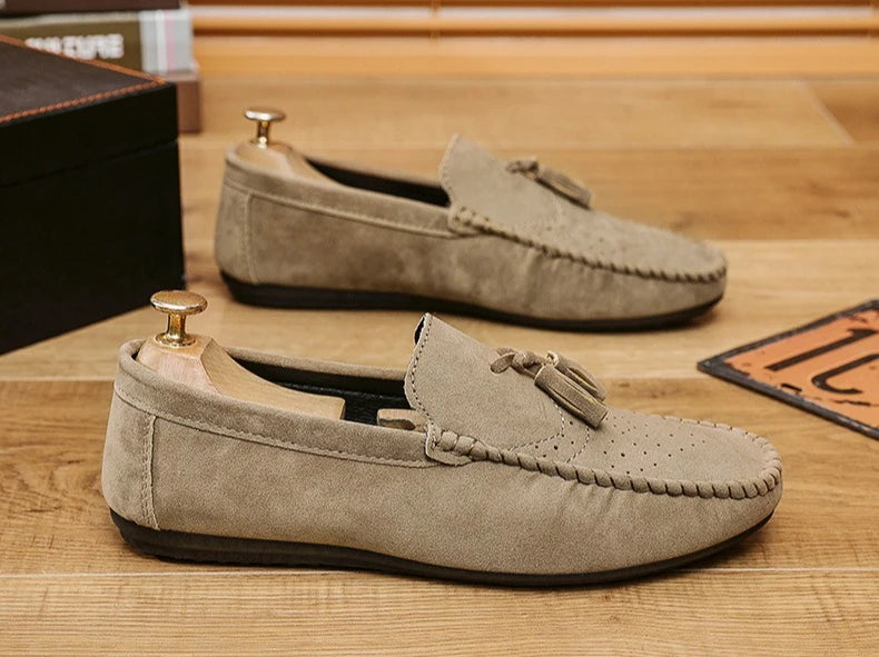 Fashion suede tassel men's casual leather shoes sneakers for lazy people  comfortable driving shoes