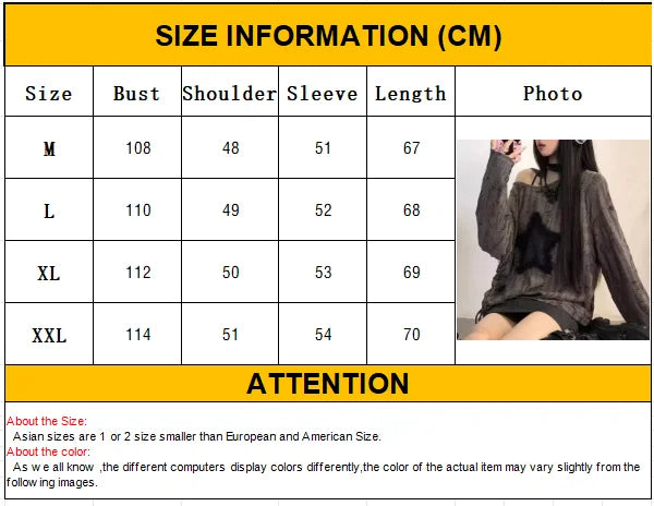 Hole Star Loose Y2K T Shirt Women O Neck Drawstring Long Sleeve Tees Fashion Streetwear Kpop Pullover Tops Female T-shirts