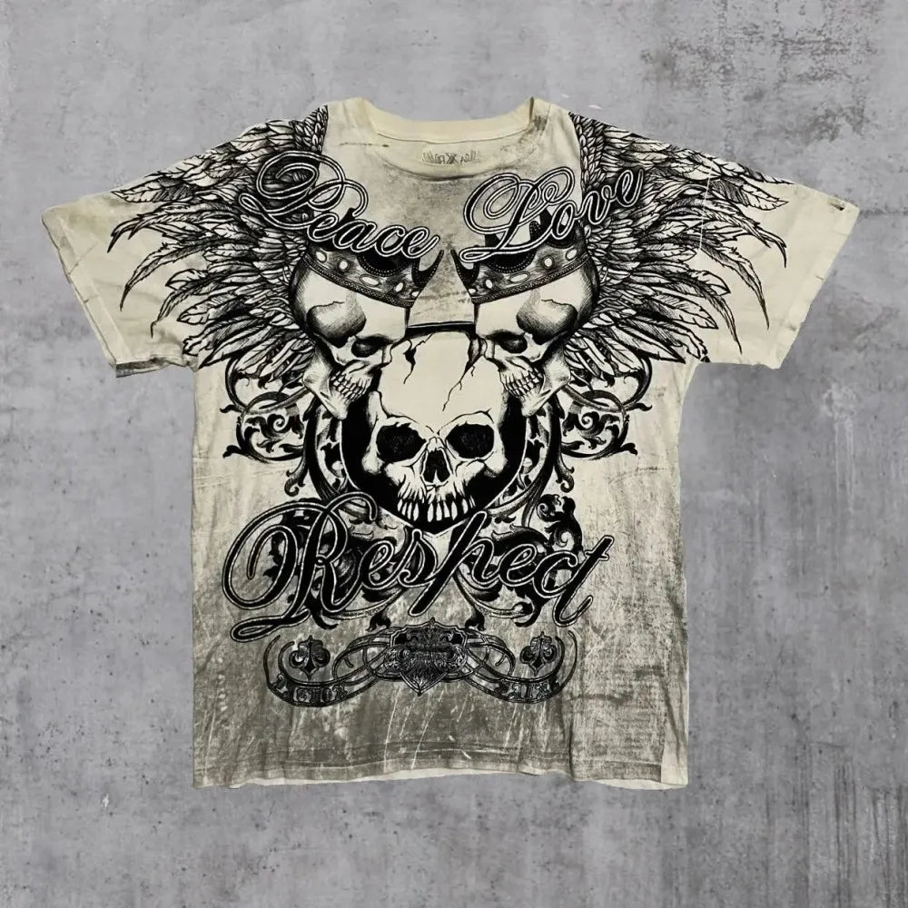 European and American men's summer Gothic skull letter print soft and breathable round neck T-shirt outdoor fashionable street t