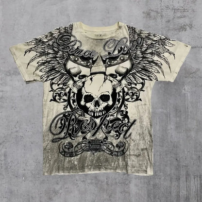 European and American men's summer Gothic skull letter print soft and breathable round neck T-shirt outdoor fashionable street t