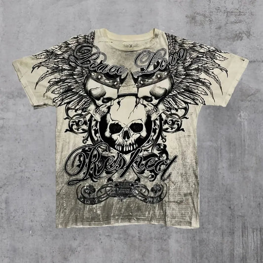 European and American men's summer Gothic skull letter print soft and breathable round neck T-shirt outdoor fashionable street t
