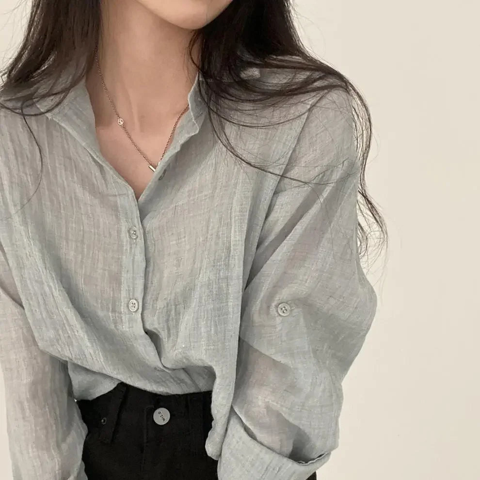 Trendy Shirt Blouse Simple Thin Pure Color Anti-UV Shirt Anti-fade Shirt Top Women Solid Color Sun Protection Shirt Streetwear
