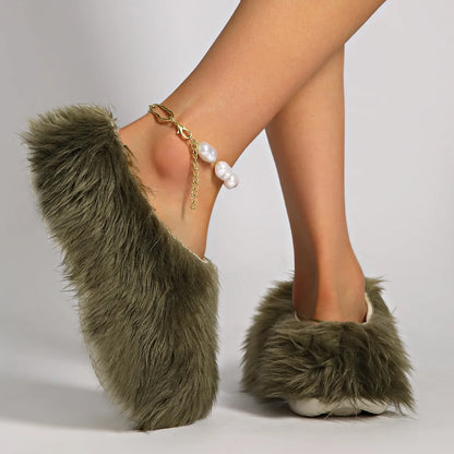 New Fur Slippers Imitation Fur Mueller Shoes Famous Height thick Soled Slippers