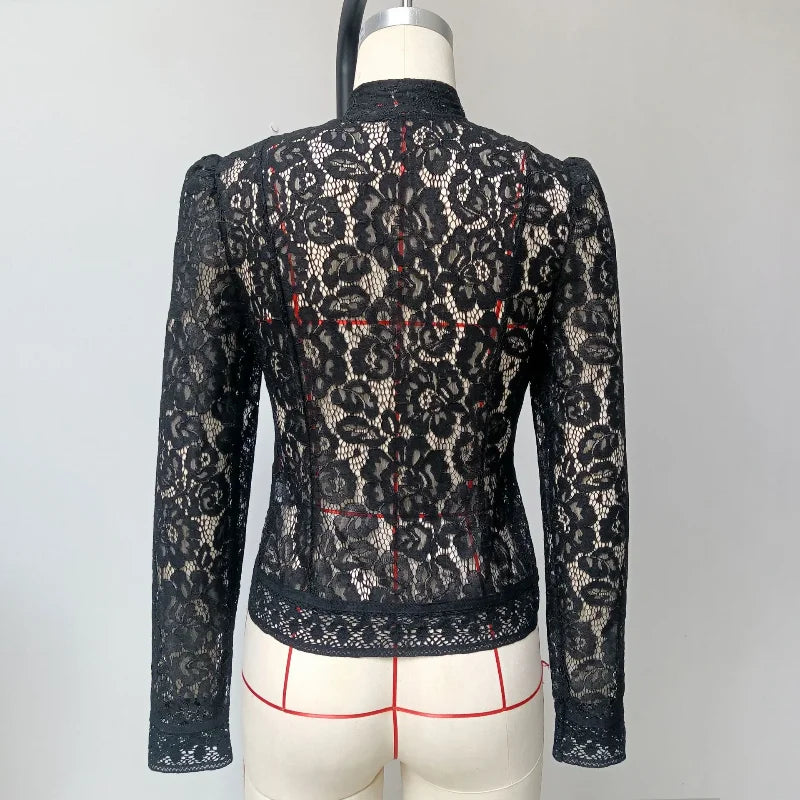 White Lace Printed Shirts Tops Women Full Sleeve Hollow Out Single Breasted Patchwork Blouse 2026 Lady Fashion Shrug Shirts New