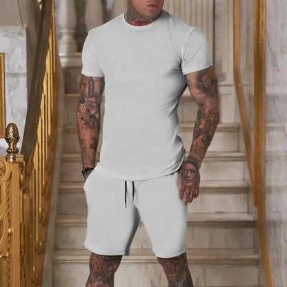 2025 Fashionable and casual summer outdoor sports suit men's breathable T-shirt shorts casual and fashionable two-piece set