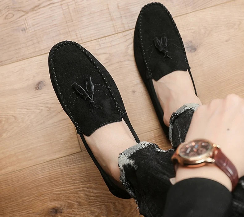 Fashion suede tassel men's casual leather shoes sneakers for lazy people  comfortable driving shoes