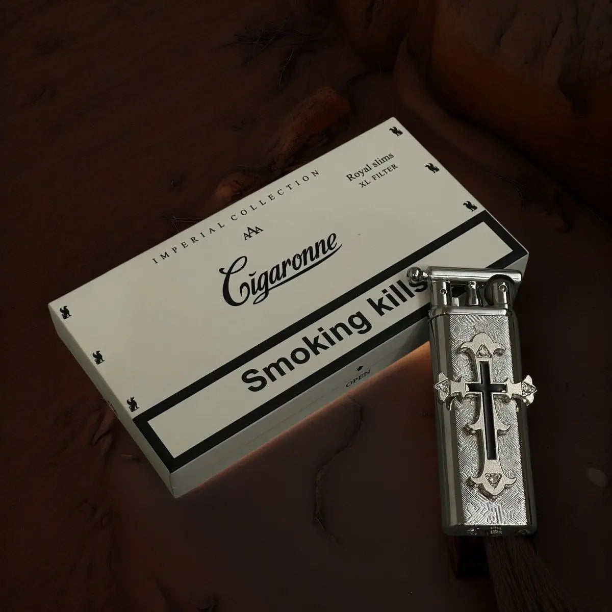 New high-end handmade retro cross outdoor lighter with metal grinding wheel and open flame portable lighter smoking gift