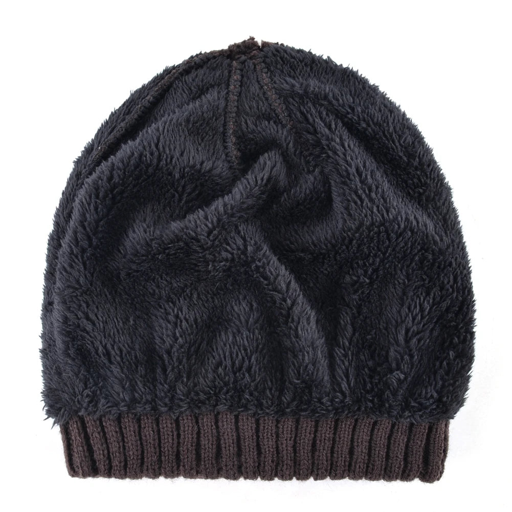 Winter Beanies Men Knitted Skull Pattern Solid Color Hat With Metal Skulls Skullies Beanies Men's Knit Thick Hats Add Velvet