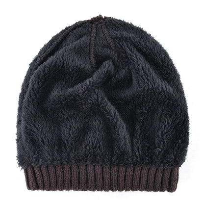 Winter Beanies Men Knitted Skull Pattern Solid Color Hat With Metal Skulls Skullies Beanies Men's Knit Thick Hats Add Velvet