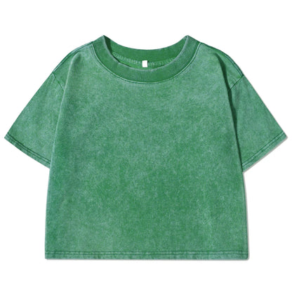 Solid Slim Washed T-Shirt Female Fashion Soft Cotton Streetwear Casual Sport Short Sleeve Cool Retro Crop Clothing For Women
