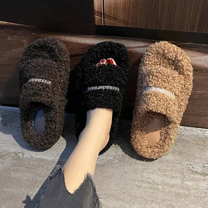 Thick Soled Plush Slippers for Autumn and Winter Versatile and Cute Fashionable and Small Waist Cotton Slippers for Home Use
