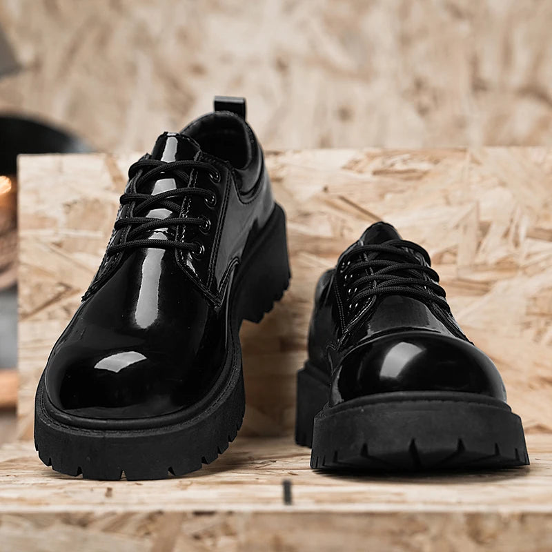 Couple's casual leather shoes Four Season thick sole anti slip comfort men's and women's workwear shoes plus size lace up shoes