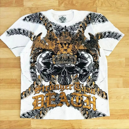 European and American men's summer Gothic skull letter print soft and breathable round neck T-shirt outdoor fashionable street t