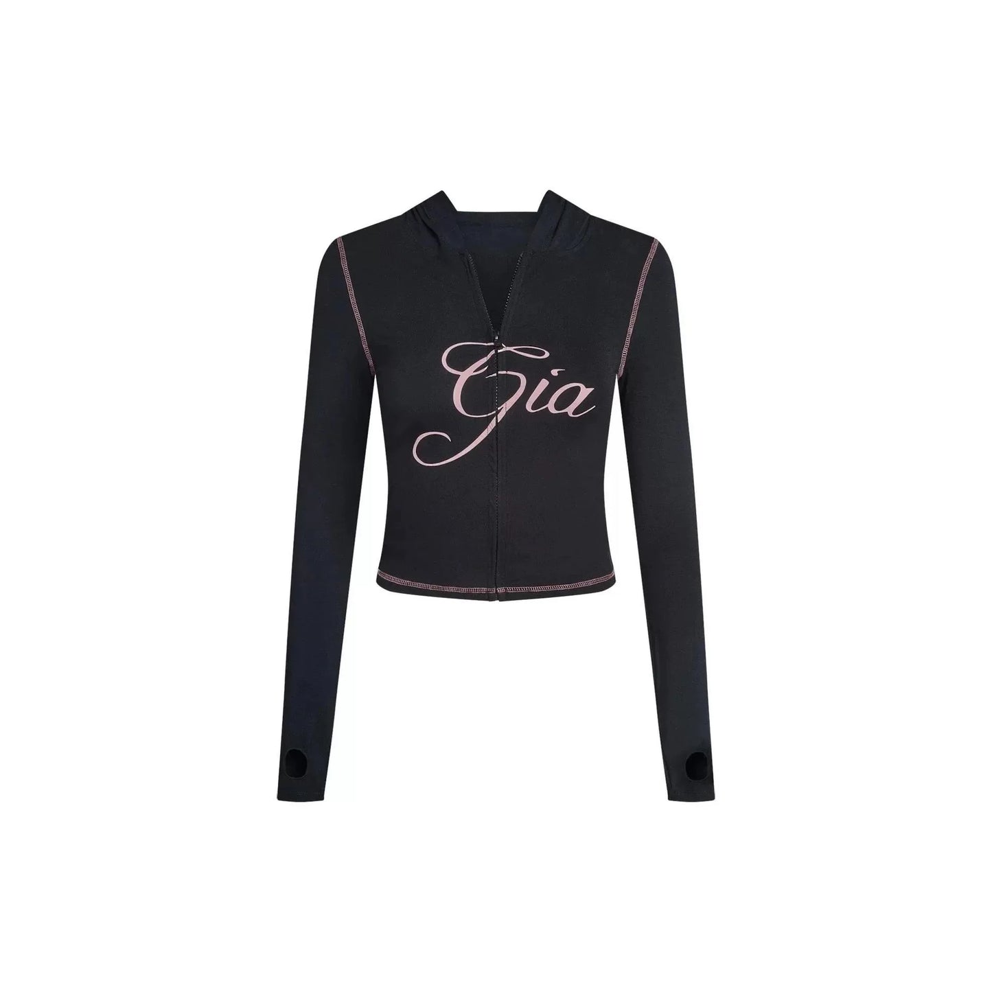 Gia zip-up cap long sleeve high spring top & low waist micro flared pants