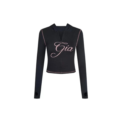 Gia zip-up cap long sleeve high spring top & low waist micro flared pants
